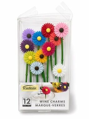 Wine Glass Silicone 11 Charms Multicolored Daisy Flower Set TRUDEAU New in Box